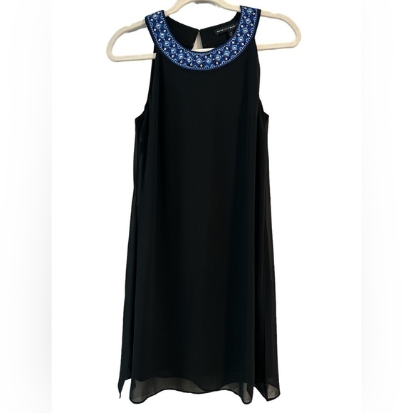 White House Black Market Beaded Detailed Neck Sheer Overlay Halter Dress Size 4 - Picture 7 of 9